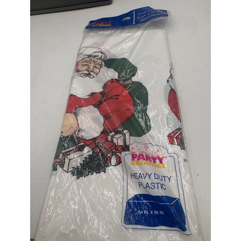 Vintage Party Creations Santa Christmas Plastic Tablecloth 54x96 NOS Holiday NIP